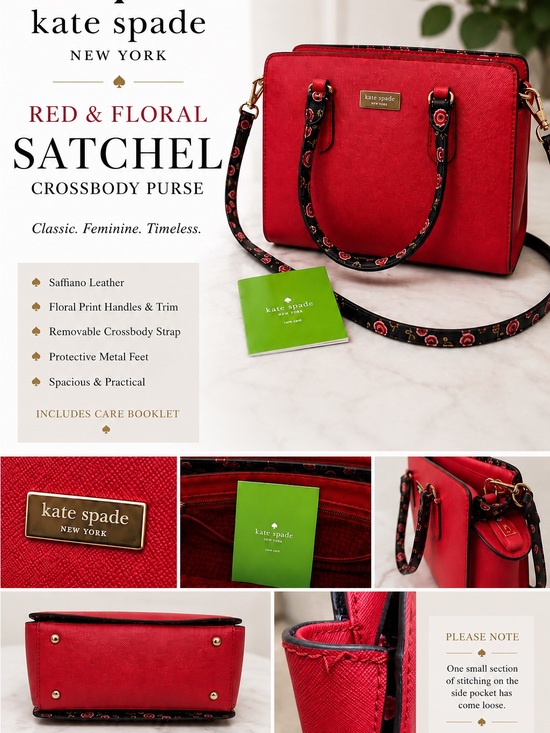 kate spade Handbags - Kate Spade New York Red Floral Saffiano Leather Satchel Crossbody Purse